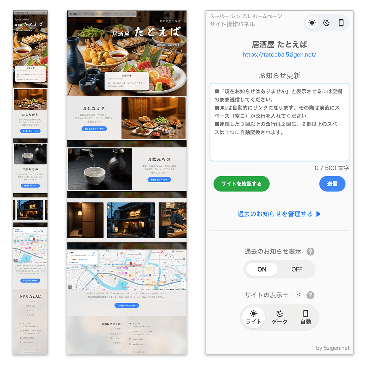 ホームページの全体図とサイト操作パネル